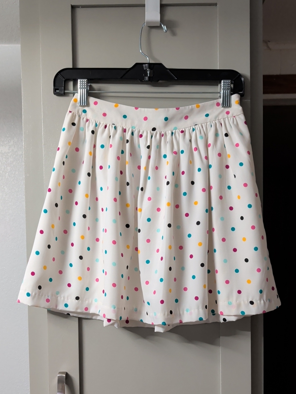 Playful Polka Dot Skater Skirt - White with Multicolor Dots